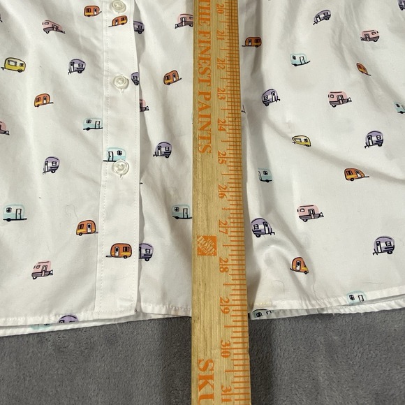 Lands End Women 22‎ Plus Top Sleeveless Collared White Happy Camper Print RV Fun - Picture 5 of 11